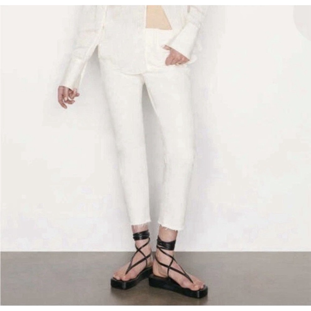 FRAME Le Garcon Boyfriend Jean in Blanc White Raw Hem Stretch Denim Women 28